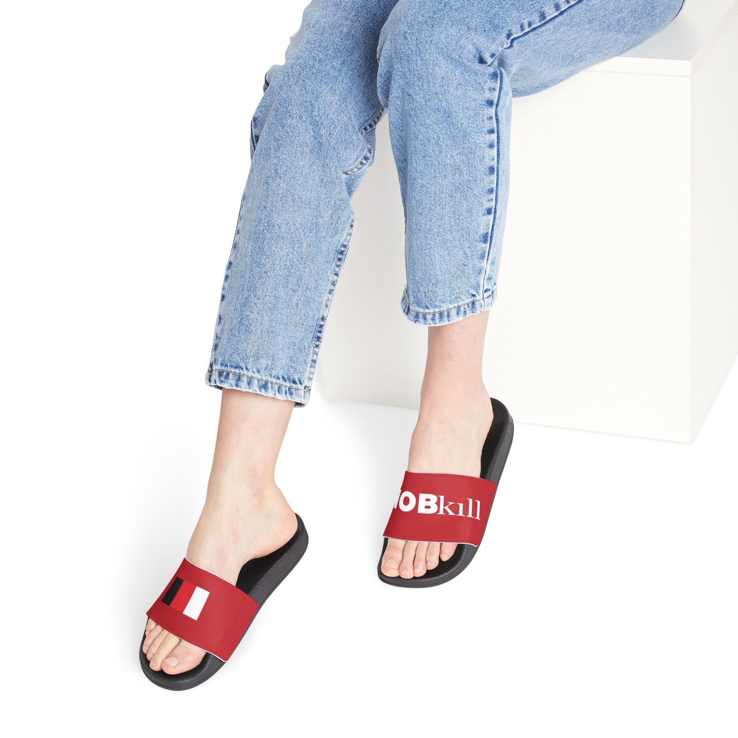 SNOBkill Women's PU Slide Sandals [Red Strap Edition]